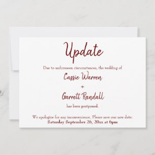 Burgundy "Update" Postponed Wedding Card