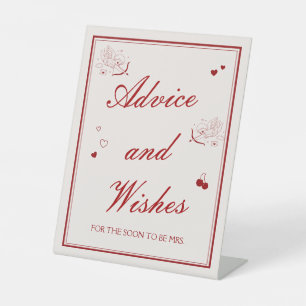Burgundy Valentine Bridal Shower Advice and Wishes Pedestal Sign