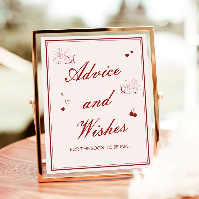 Burgundy Valentine Bridal Shower Advice and Wishes Poster (Creator Uploaded)