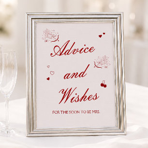 Burgundy Valentine Bridal Shower Advice and Wishes Poster