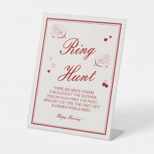 Burgundy Valentine Bridal Shower Ring Game  Pedestal Sign