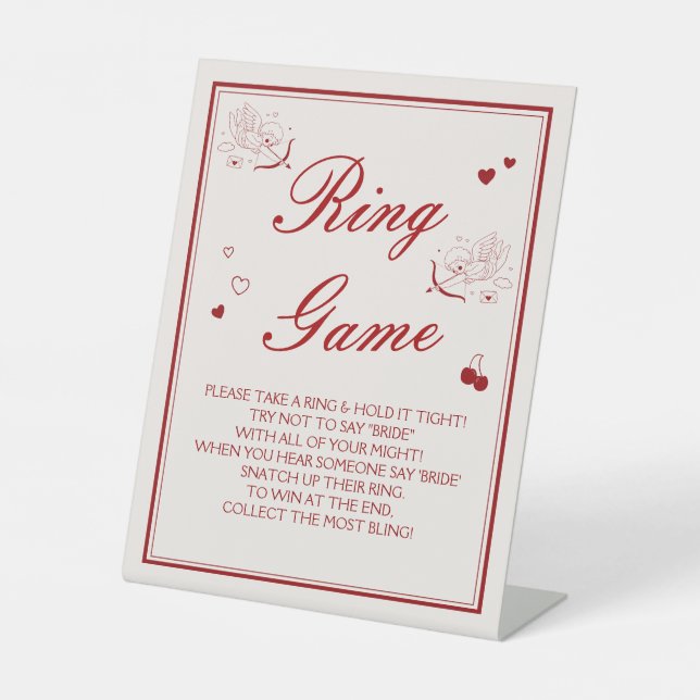  Burgundy Valentine Bridal Shower Ring Game Pedestal Sign (Front)