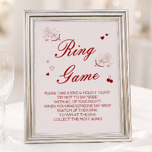 Burgundy Valentine Bridal Shower Ring Game Poster