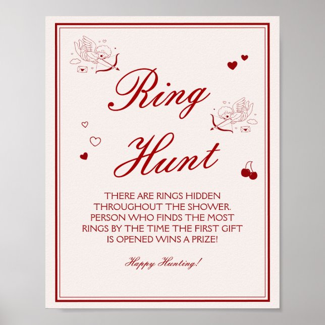 Burgundy Valentine Bridal Shower Ring Game  Poster (Front)