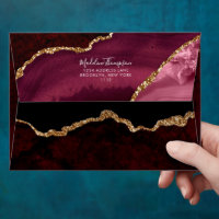 Burgundy Velvet Agate Geode Script Address