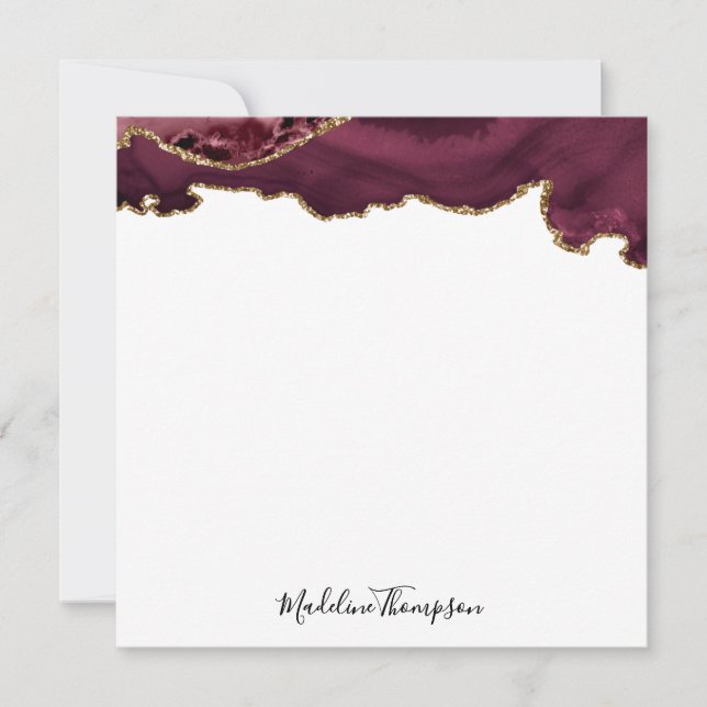 Burgundy Velvet Agate Geode Script Square Card (Front)