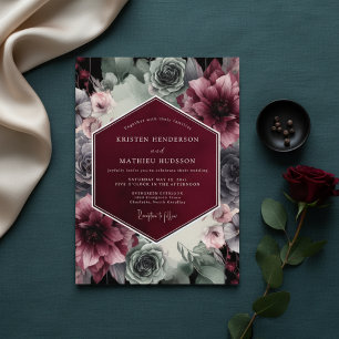Burgundy Velvet Bloom Opulence Wedding Invitation