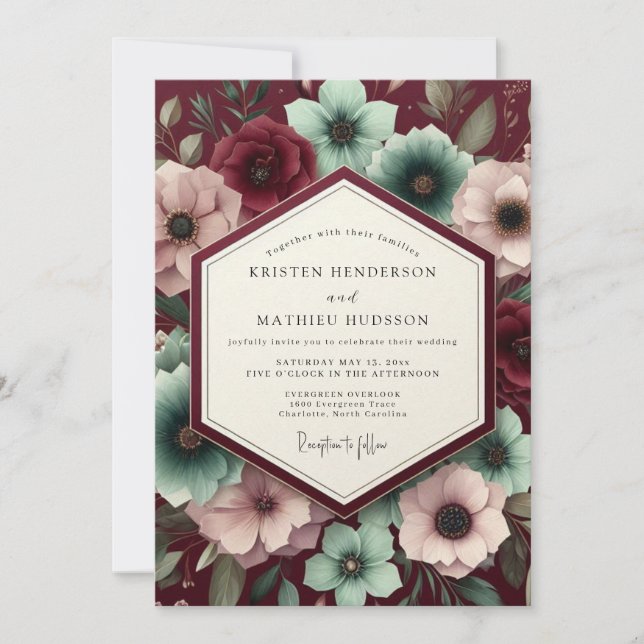 Burgundy Velvet Bloom Wedding Invitation (Front)