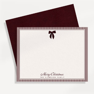 Burgundy Velvet Bow Christmas Note Card