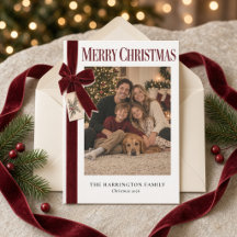 Burgundy Velvet Bow Family Photo Merry Christmas