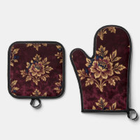 Burgundy Velvet Peony Gold Embroidery Floral