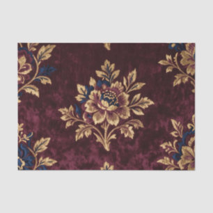 Burgundy Velvet Peony Gold Embroidery Floral  Tissue Paper