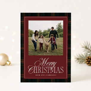 Burgundy Velvet Tartan One Photo Christmas Card