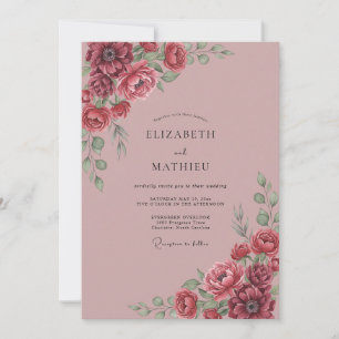 Burgundy Velvety Botanical Wedding Invitation