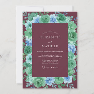 Burgundy Verdant Blossom Wedding Invitation