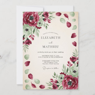 Burgundy Verdant Romantic Botanical Wedding Invitation
