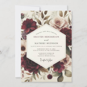 Burgundy Victorian Flora Wedding Invitation