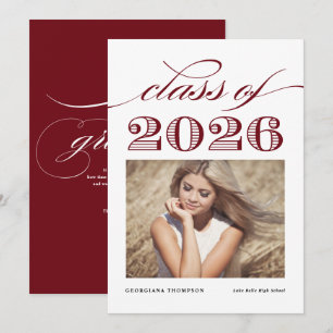 Burgundy Vintage Class of 2026 Photo Graduation Announcement