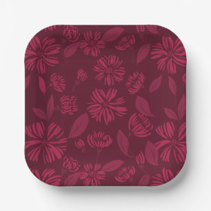 Burgundy Vintage Floral Paper Plate