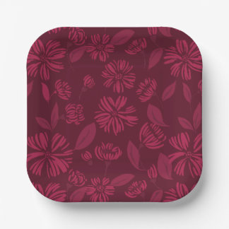 Burgundy Vintage Floral Paper Plate