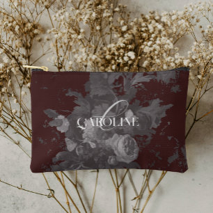 Burgundy Vintage Floral Still Life Stylish Accessory Pouch