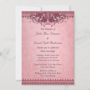 Burgundy Vintage Lace Wedding Invitation
