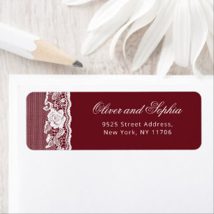 Burgundy Vintage Lace Wedding Return Address
