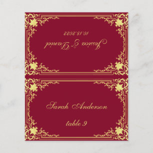 Burgundy Vintage Printed Name Wedding Place Card