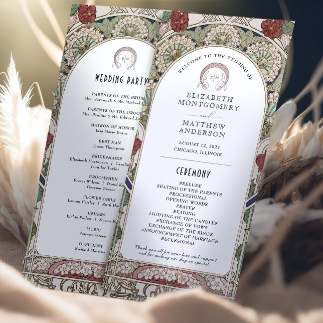 Burgundy Vintage Wedding Program Art Nouveau Programme (Creator Uploaded)