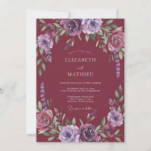 Burgundy Violet Botanical Watercolor Wedding Invitation