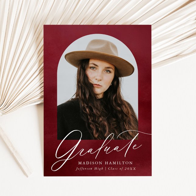 Burgundy Watercolor Arch Photo Graduation Announcement (Creator Uploaded)