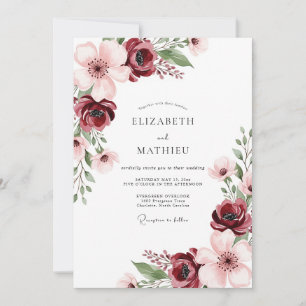 Burgundy Watercolor Autumn Wedding Invitation