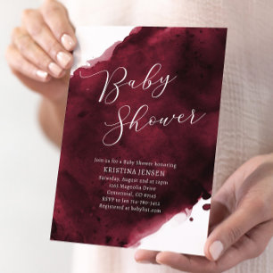 Burgundy Watercolor Baby Shower  Invitation