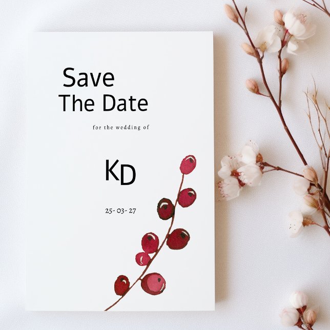Burgundy watercolor berries floral Save The Date Invitation (Burgundy watercolor berries floral Save The Date)