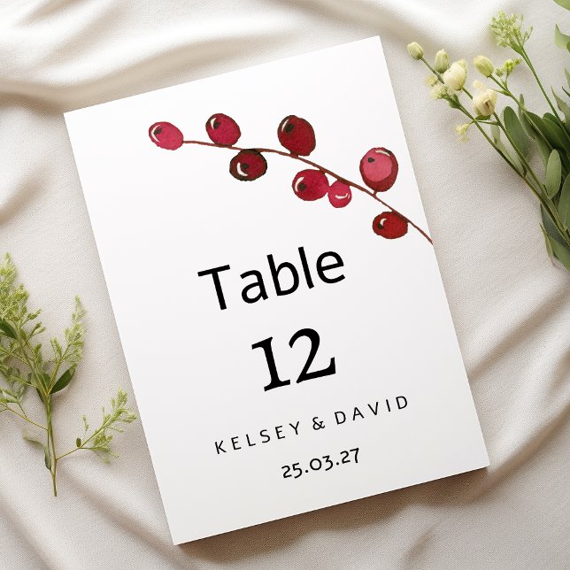 Burgundy watercolor berries floral Table Number (Burgundy watercolor berries floral Table Numbers)