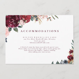 Burgundy watercolor boho floral accommodations enclosure card