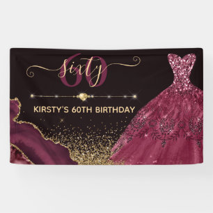 Burgundy Watercolor Dress & agate Birthday Banner