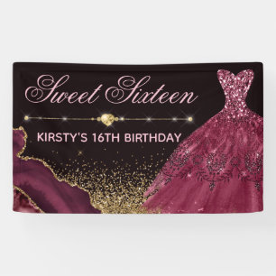 Burgundy Watercolor Dress & agate Sweet 16 Banner