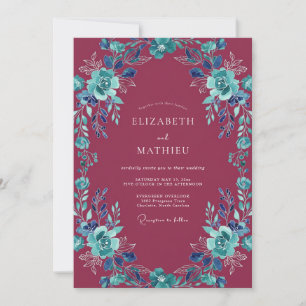 Burgundy Watercolor Floral Arch Wedding Invitation