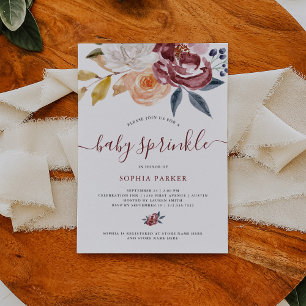 Burgundy Watercolor Floral   Baby Sprinkle Invitation
