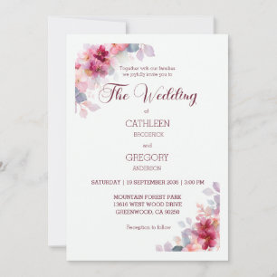 Burgundy Watercolor Floral Calligraphy Wedding Invitation