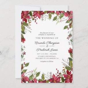 Burgundy Watercolor Floral Christmas Wedding Invitation