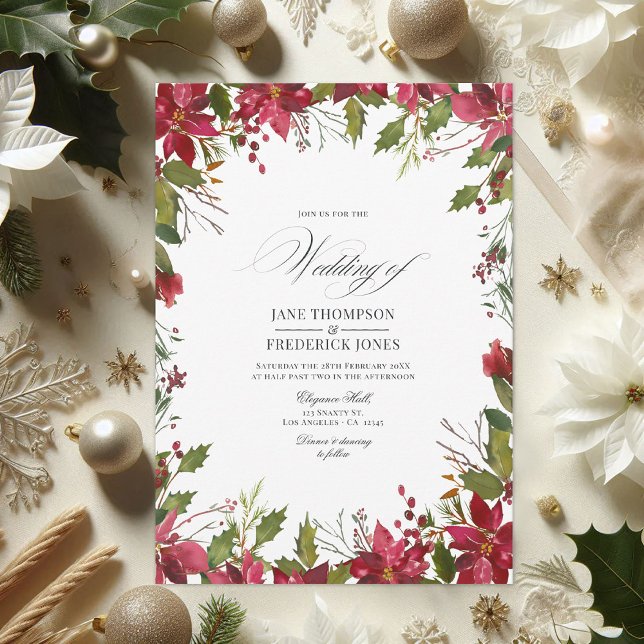 Burgundy Watercolor Floral Christmas Wedding Invitation (Burgundy Watercolor Floral Christmas Wedding Invitation)