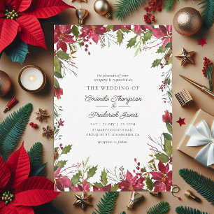 Burgundy Watercolor Floral Christmas Wedding Invitation