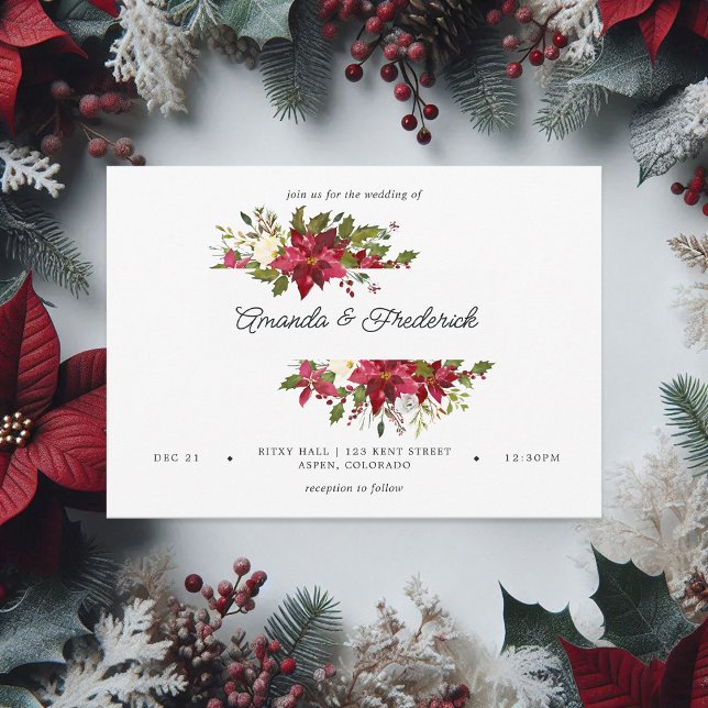 Burgundy Watercolor Floral Christmas Wedding Invitation (Burgundy Watercolor Floral Christmas Wedding Invitation)