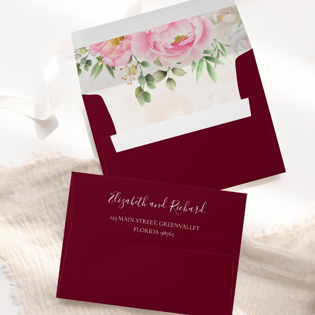 Burgundy Watercolor Floral Elegant Wedding Envelope (Creator Uploaded)