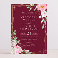 Burgundy Watercolor Floral Geometric Gold Wedding