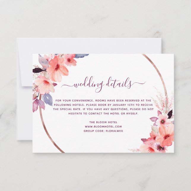 Burgundy Watercolor Floral Geometric Wedding Invitation (Front)