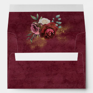 Burgundy Watercolor Floral Gold Glitter Envelope