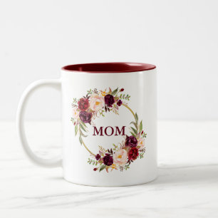 Burgundy Watercolor Floral Gold Mum Two-Tone Coffee Mug